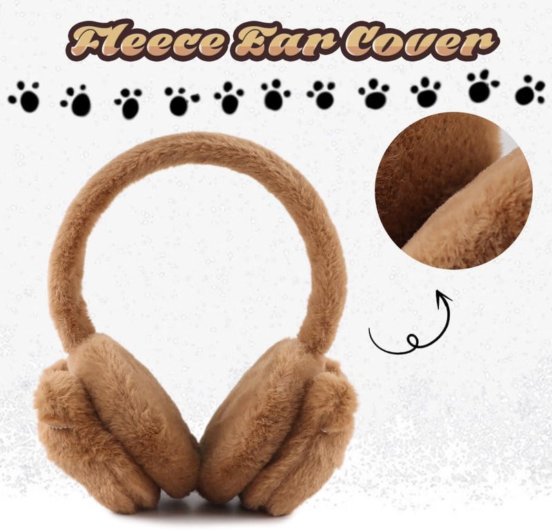 Peecabe Winter Kids Earmuffs Warm Girl Ear Muffs For Toddler Kid Children Earmuff with Cat Ears Girls Ear Warmer (Coffee Bear) - Image 5